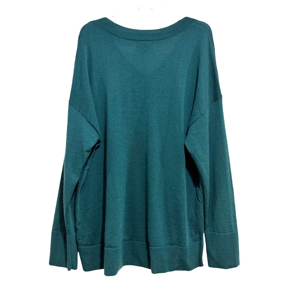 Banana Republic Womens XL Teal Merino Wool Oversized V-Neck Sweater Side Slits - Picture 2 of 5